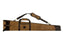 Heritage-style floating shotgun case made from quilted waxed canvas with leather trim, sherpa fleece lining, and antique brass hardware.