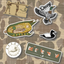 Collection of DECOY brand stickers on a camouflage background