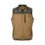 Front view of the Men’s South Creek Vest showing quilted polyester fabric and corduroy shoulder trim in tobacco brown